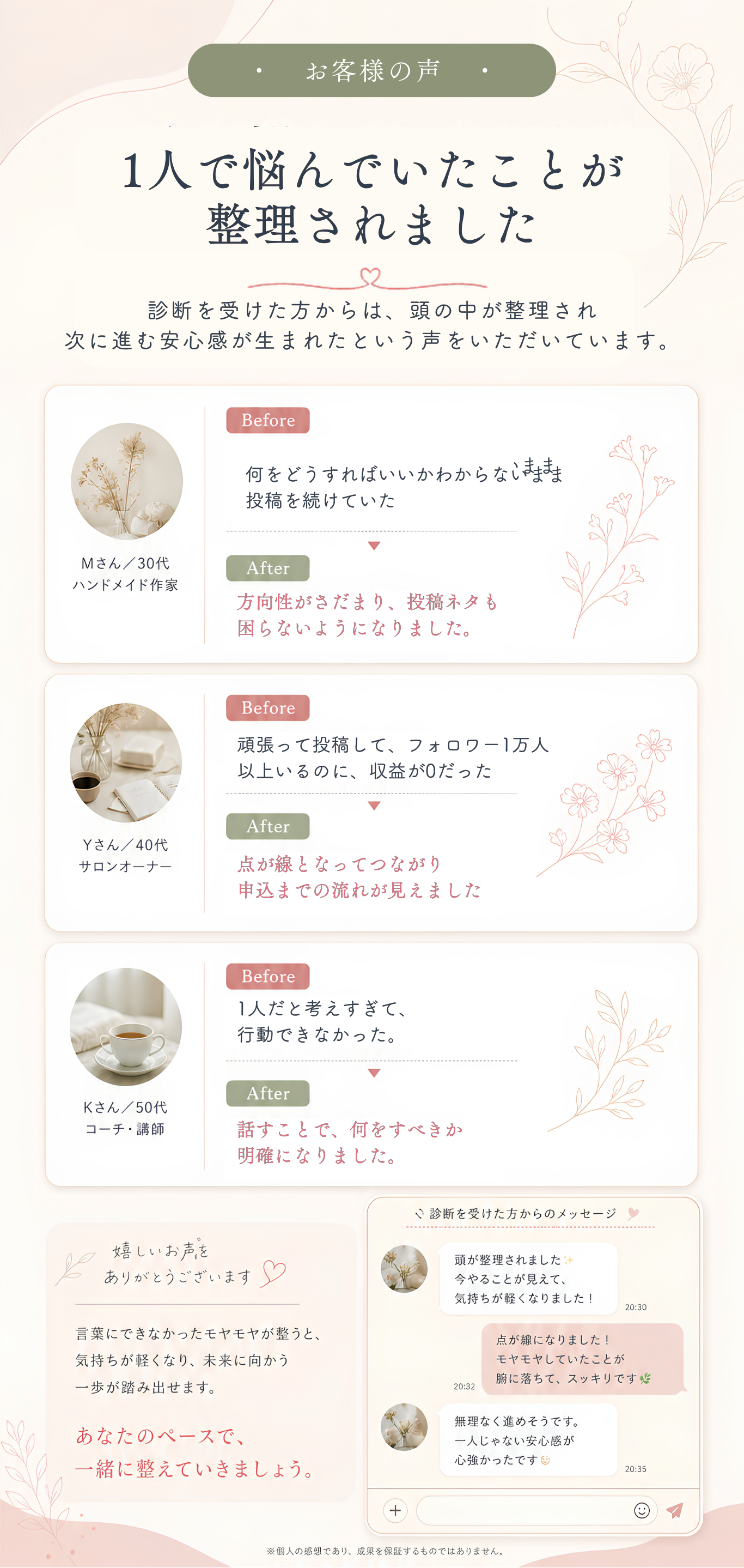相談を受けた方の声。